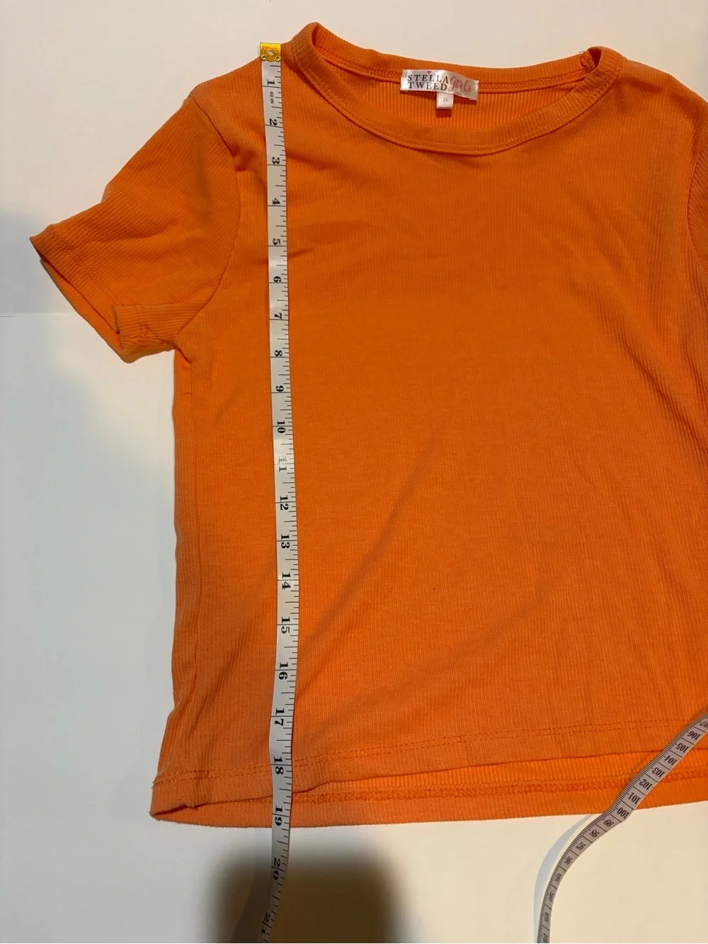 Stella Tweed Girls Size 16 Orange Ribbed Short Sleeve Crew Neck T-Shirt Top